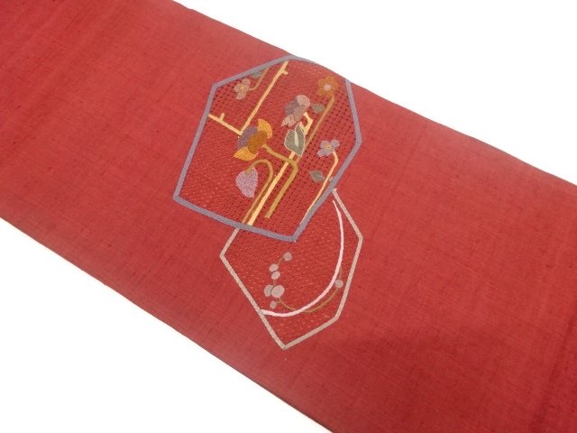 JAPANESE KIMONO / UNUSED FUKURO OBI / SILK / MAWATA TSUMUGI / EMBROIDERY / KIRIBAME STYLE